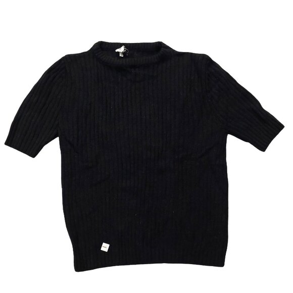Vintage 1940s-1950s Short Sleeve Knit Black Ribbed Crewneck Sweater Top Sz Small - Picture 1 of 5